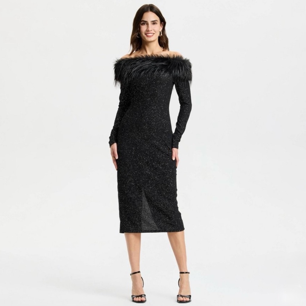 A NEW DAY Black Glitter Long Sleeve Dress Off Shoulder